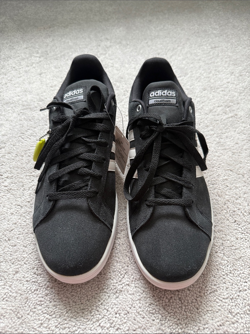 Adidas Black Men’s Cloudfoam Lace-Up Sneakers with White Stripes